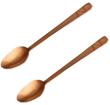 Cuchara de cobre 100% puro, cuchara de cobre oriental forjado a mano de 6.5 pulgadas, adecuada para comedor en casa, restaurantes, postres, pasteles, helados (2)