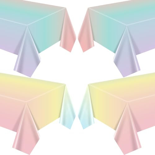 4 Pcs Pastell Regenbogen Party Tischdecken, Bunte wasserdicht ölfest Geburtstag Tischdecke für Mädchen Geburtstag Dekorationen Ostern Hochzeit Regenbogen Party Supplies, 130x220cm