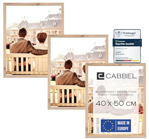 CABBEL Lot de trois (3 pcs.) cadres photo 40x50 cm MDF cadre en bois en Naturel | avec verre plexi incassable/Moderne