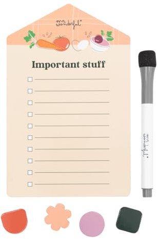 Mr. Wonderful - Pizarra magnética para to-do list - Important stuff - Incluye rotulador de tinta negra y 4 imanes