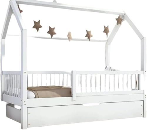 Profiwood Weißes Bett Zori im Landhausstil mit ausziehbarer Schublade (90x200)