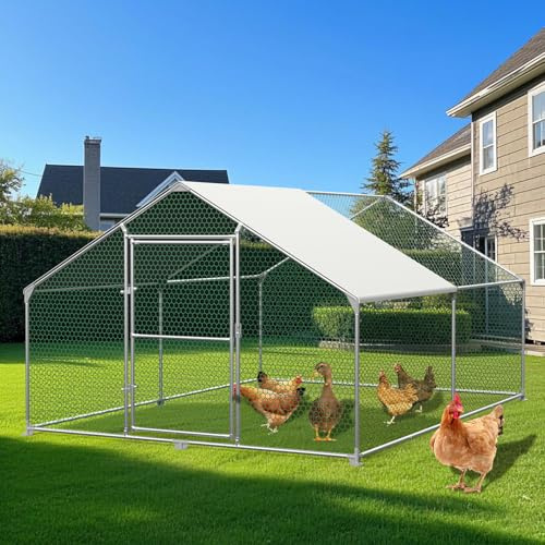 Hühnerstall groß 3x4x2m Freilaufgehege mit wasserdichtem Sonnenschutzdach, verzinktem Stahlrahmen und Tür – Geflügelstall für Hühner, Enten, Gänse und Kleintiere