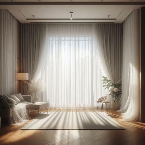 GARDINESTAN Gardinen in Leinenoptik, weiß und halbtransparent, mit Kräuselband und Bleiband. Ideal für alle Räume im Haus (250 x 150 (HxB))