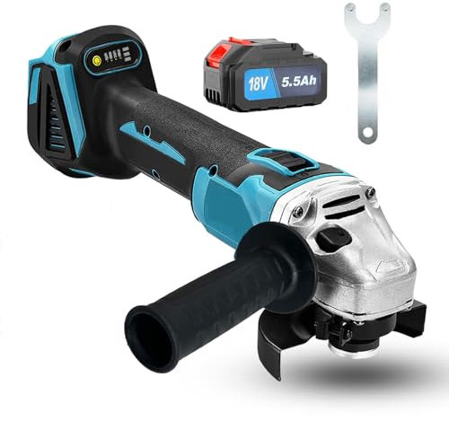 Akku-Winkelschleifer, Kompatibel mit Makita Bürstenlon,18V ohne Kabel Kabelloses Trennschleifer Scheibe 125mm Schleifen mit 1x5500mAh Akku,zum Entfernen von Farbe und Mörtel,Polier, zum Schleifen