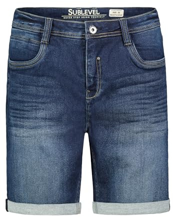 Sublevel Herren Stretch Jeansshorts mit umgeschlagenem Saum Denim Bermuda Hose, Farben:Blau-3, Größe:30W