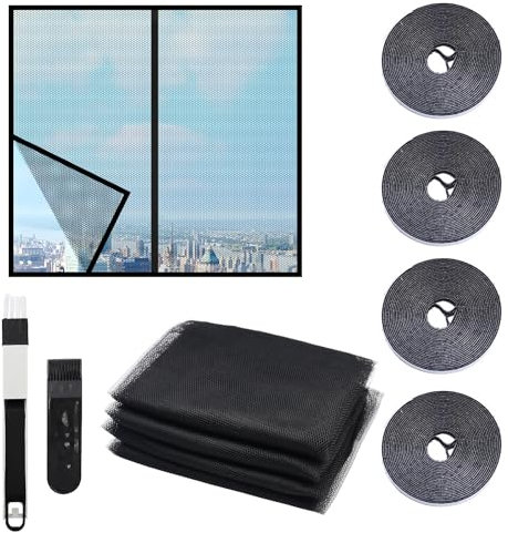 OMJMYY 4 Piezas Mosquitera Ventana Anti Mosquito Malla Protector Kit 4 Tira de cinta de doble cara Tela Mosquitera Mosquitera para Ventana para Grandes Ventanas Mantiene Mosquitos Fuera