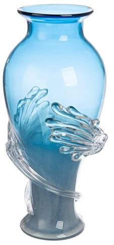Vase en Verre coloré en Forme de Vague - Bleu - Hauteur : 50 cm - Accessoire d'intérieur - Imperméable