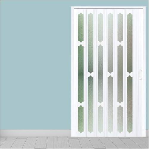 Internal Doors Foldable Door Kit with Frosted Acrylic Glass, Handles, Room Divider Sliding Door for Privacy(White,WxH 57x80in(143.5x203cm))