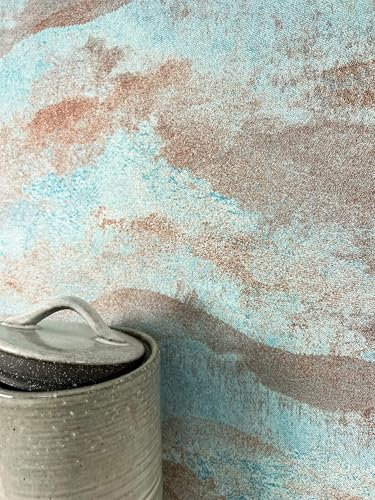 Newroom Tapete Hellblau Vliestapete Unifarbe - Glanztapete Modern Blau Rosegold Glitzer Metallic Mustertapete Uni Abstrakt Glitzer inkl. Tapezier-Ratgeber