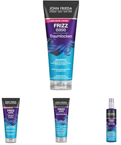 John Frieda Frizz Ease Traumlocken Friends Set - Shampoo, 250ml, Conditioner, 250ml, Jelly, 200ml, Wellenauffrischer, 150ml - Für frizzy Haar - Feuchtigkeitsspendend, Definition für Wellen & Locken