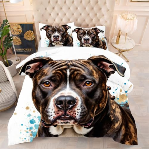 ZZXHG 3D Druck Bettdecke Alle Jahreszeiten & Maschinenwaschbar - American Bully, Weiche Bettwäsche Set mit 2 Kissenbezügen 80x80 cm für Familienhotels und Home Use, 140x200 cm_710a