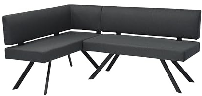 byLIVING Eckbank Toronto, Taschenfederkern, Bezug in dunkelgrau, Küchenbank | Gestell schwarz, L-Form langer Schenkel rechts, Speisezimmerbank, 128 x 182, H 85 cm