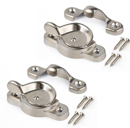 HASWARE Metal Window Sash Lock - Catch Latch Fitch Fastener with Fixing Screws, Weatherproof and Rust-Resistant Design for Cottages Apartments Rental Homes (2 Pack - Brush Silver)