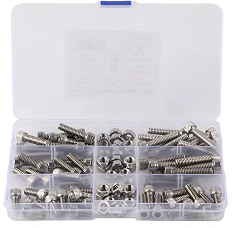Hex Socket Cap Bolts 1/4-20UNC, 90 Stück Set aus Edelstahl, Verschiedene Größen Inklusive Muttern - Rostfrei, Organisierte Aufbewahrung, Für Reparatur und Montage