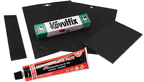 Schuhreparatur Set - Schuhsohlen Gummi - Absatzgummi - Reparaturstreifen für Sohlenspitzen und Absatzecken - Schuhreparaturpaste - XXL Kövulfix Schuhkleber - Deutsche Schuhreparaturanleitung
