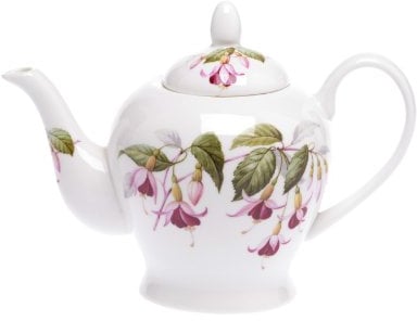 Crown Bone China 16 Fl OZ/ 2 Cup Teapot - Fuchsia Flowers Kirsty Jayne China- Hand Decorated in The Potteries, Staffordshire, England.