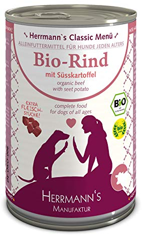 Herrmanns Bio Hundefutter Rind Menu 2 mit Süßkartoffel, Kürbis, Zucchini 400 g, 12er Pack (12 x 400 g)