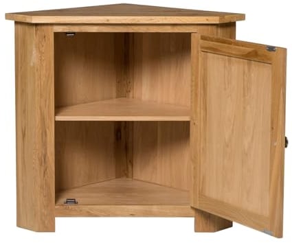 Hallowood Furniture Waverly Low Corner Cupboard Oak Unit with Adjustable Shelf, 1-Door Small Cupboard, Solid Oak Corner Units for Living Room, Dining Room, Kitchen or Hallway