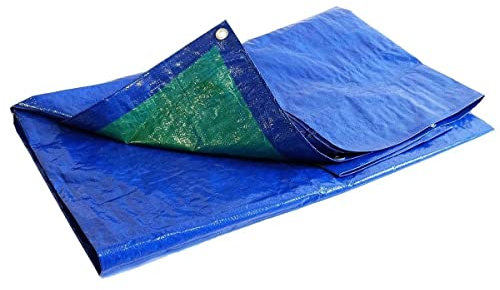 TECPLAST Bâche de Protection 4x5 m SR150MU Bleue et Verte - Haute Qualité - Bâche d'extérieur imperméable avec oeillets