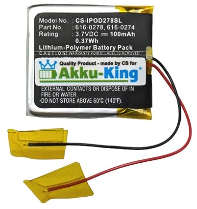 Akku-King Akku kompatibel mit Apple 616-0274, 616-0278 - Li-Polymer 100mAh - für iPod Shuffle G2 1GB - 2. Generation, iPod Shuffle G3