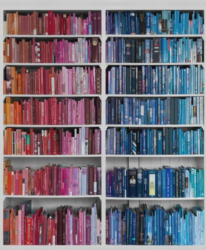 P131502-4 Wandbild Vlies-Tapete Bücherwand 220x180cm Foto Library Rot Blau