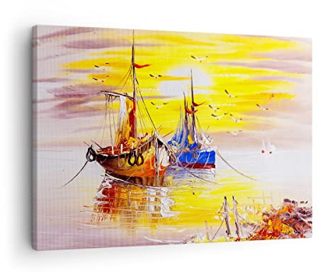 Quadro su Tela Barche sole mare viaggi Stampe da Parete 70x50cm Quadri Moderni Soggiorno Camera da Letto Cucina 1 pezzo Piccoli Decorazione Murale Wall Art Canvas Grafica Immagini AA70x50-2882