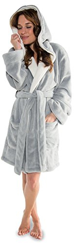 CelinaTex XS-XXXL Bademantel Kapuze zweifarbig kurz aufgesetzte Taschen Damen Mikrofaser Kuschelfleece OEKO-TEX Miami