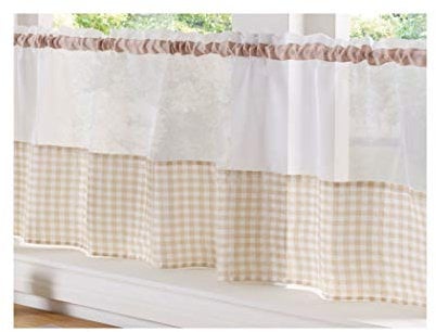 Alan Symonds Gingham Slot Top Voile Cafe Curtain Panel (59 x 18, Beige)