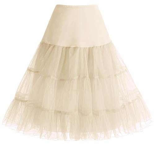 Bbonlinedress Sommerkleid Damen Petticoat Unterrock Crinoline Underskirt Reifrock Rock für 50er Vintage Cocktailkleid Champagne L