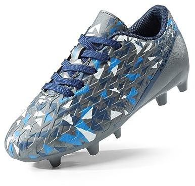 DREAM PAIRS Boys Football Boots Shoes Kids Girls Soccer Athletics Sport Training Shoes Indoor Outdoor Football Shoes Sneakers for Unisex,Size 5 Big Kid,Dark/Grey/Royal/Blue,HZ19003K