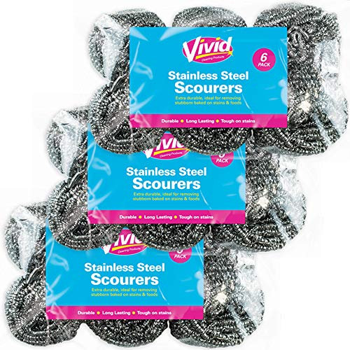 18x Stainless Steel Scourers Metal Wire Sponge Removes Tough Food Stains & Grease on Pots Pans & Trays UK