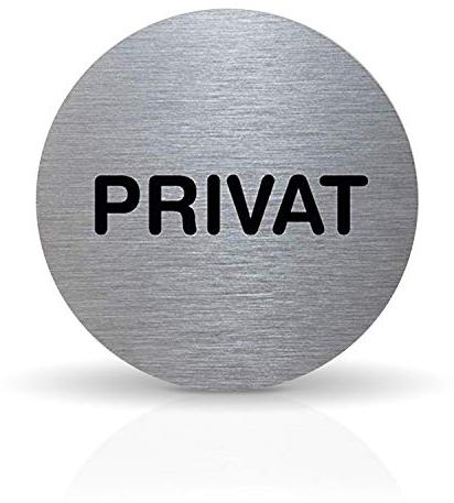 Betriebsausstattung24® Türschild Piktogramm „PRIVAT“ - Rundes Hinweisschild aus Aluminium - Für Ihre Tür & Wand - Silber - Durchmesser Ø 7,0 cm - Inkl. Klebepad