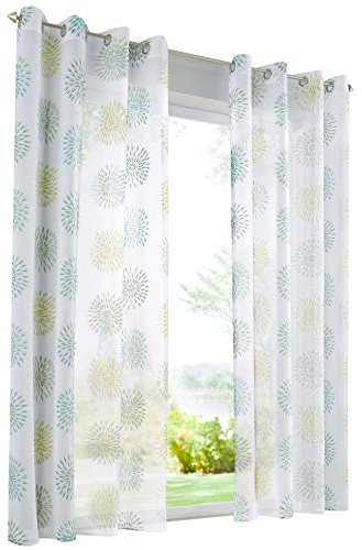Gardine Voile Vorhang mit Kreis-Motiven Druck Design Deko für Haus 1PC Fenster Schal (BxH 140x245cm, Grün mit Ösen)