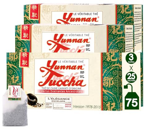 Yunnan Tuocha – Thé Tuocha 100% Naturel - Régule le Cholestérol & Drainant –75 Sachets (3x25)- 50g - Origine Yunnan Garantie