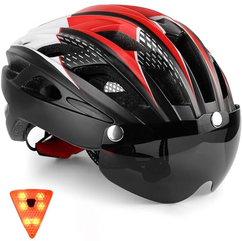 KINGLEAD Fahrradhelm Herren Fahrradhelm Damen Fahrradhelm mit Licht MTB Fahrradhelm mit Magnetischem Visier,Helm Fahrrad Verstellbarer Leichter Rennrad Helm