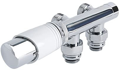 Milano Chrome White 3/4 Thread H Block Angled Valve TRV Thermostatic Radiator Valve 15mm Adapters