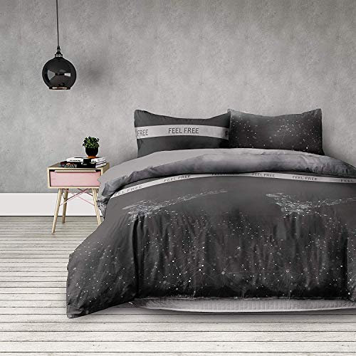 AmeliaHome 4tlg 2 x Bettwäsche 155x220 cm mit 2 Kopfkissenbezügen 80x80 cm geometrisches Muster Microfaser Reißverschluss Basic Collection Eagle grau anthrazit