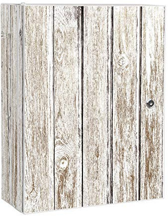 banjado® XXL Medizinschrank abschliessbar mit Motiv Weißes Holz 35x46x15cm - großer Arzneischrank/Medikamentenschrank aus Metall zur Medikamenten Aufbewahrung - Apothekerschrank mit 3 Schlüsseln