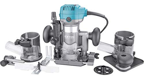 Extol Industrial Fresadora multifunción 710 W, 6/8 mm, regulador de velocidad, tope paralelo, adaptador de extracción, placas base variables.