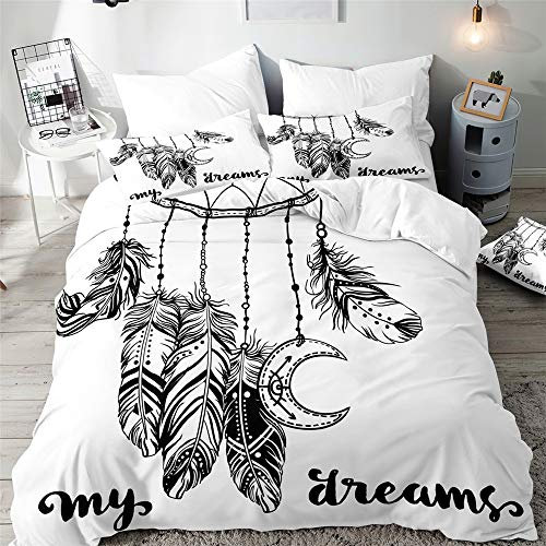 Morbuy Bettwäsche Mikrofaser 3 teilig, 3D Traumfänger Drucken Bettwäsche-Set Weiche Deluxe Bettwäsche Set mit Kissenbezüge und Reißverschluss Bettbezug (180x220cm,Grau)