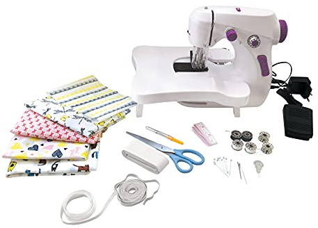 Lexibook, The Sewing Workshop, Nähmaschine, 5 Stoffcoupons und Zubehör enthalten, Weiß/Lila, SW200