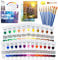 Vicloon 43 PCS Acrylfarben Set, 24 Tube Acrylfarben mit 11Pcs Pinsel, 2Pcs Leinwand, 1Pcs Mischpalette, 3Pcs Palettenmesser, 2Pcs Mal-Schwamm, Acryl Farben Set für Leinwand, Steine,Holz, Stoff