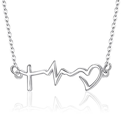 Clearine Herzschlag EKG Halskette 925 Kardiogramm Anhänger Schmuck für Damen Mädchen Silber Ton