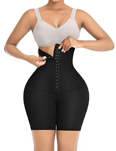 FeelinGirl Shorts-Leggings Bauch Weg Miederpants Yoga Shapewear-Shorts für Damen Hohe Taille Bauchkontrolle mit 3 Reihen Haken und Öse Oberschenkelkontrolle Schwarz XXL