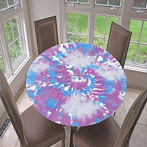 FANSU Round Tablecloth Waterproof Wipe Clean, 3D zebra Printing Polyester Circular Tablecloths Fitted Elastic Edged, Stain Resistant Table Cover (Diameter 140cm,Drip dye)
