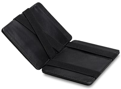 Lederhand® Magic Wallet – Echt Nappaleder Geldbörse handgemacht für Herren und Damen flaches Portemonnaie mit Münzfach und Platz für 8 Karten | Farbe Schwarz