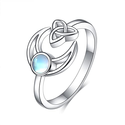 VONALA Celtic Knot Mond Ring Sterling Silber Halbmond Mondstein Ring Offen Einstellbare Ringe Schmuck Geschenk für Frauen Mädchen