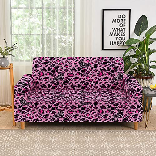 Highdi Stretch Sofabezug,3D Vintage Leopard Tierdruck Sofaüberwurf Abdeckung Waschbar rutschfest Sofahusse Spandex Couchbezug für Wohnzimmer Möbelschutz (Rosa,3-Sitzer: 190-230 cm)
