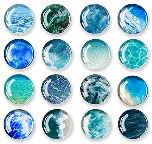 JJ PRIME - 16 Pcs Fridge Magnets | Round Fridge Magnet | Mini Fridge Accessories | Craft Magnets | Small Magnets for Whiteboard, Office. Kitchen and School (Blue Sea Design)
