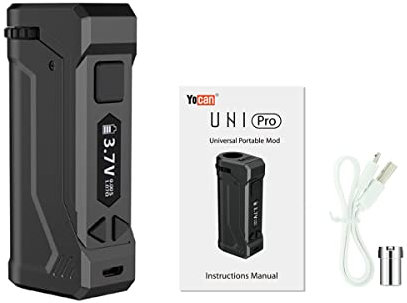 Uni Pro Box Mod 650 mAh Battery Vape Mod Variable Wattage Oil Vaping 510 Thread Oil Cartridge Vaporizer Black (No Nicotine)